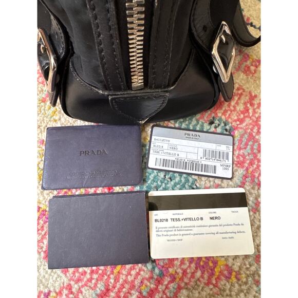 Prada Bauletto Black Nylon Leather Shoulder Bag With Authentication Card - Picture 16 of 16
